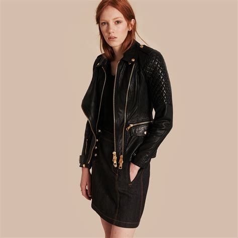 burberry diamond quilted detail leather biker jacket